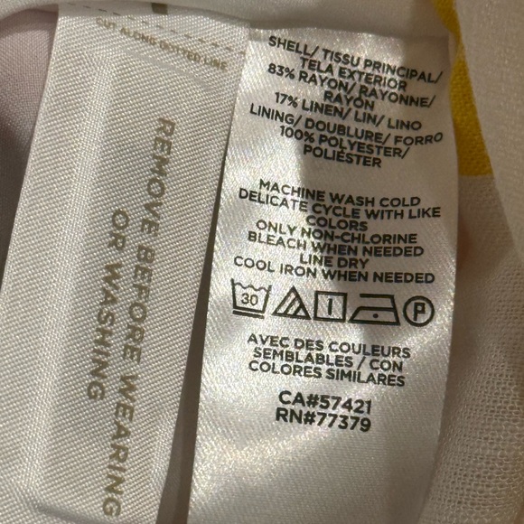 Ann Taylor Linen Dress Sz 6 Striped Yellow White Square Neck Midi Nautical - Picture 9 of 9